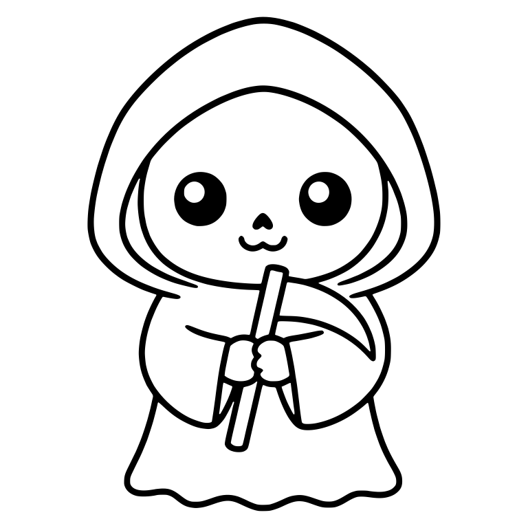 Smiling Reaper Holding Short Scythe In Front — free characters SVG cut file