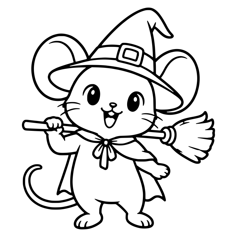 Cute Mouse in Witch Hat Carrying a Broom — free animal SVG cut file