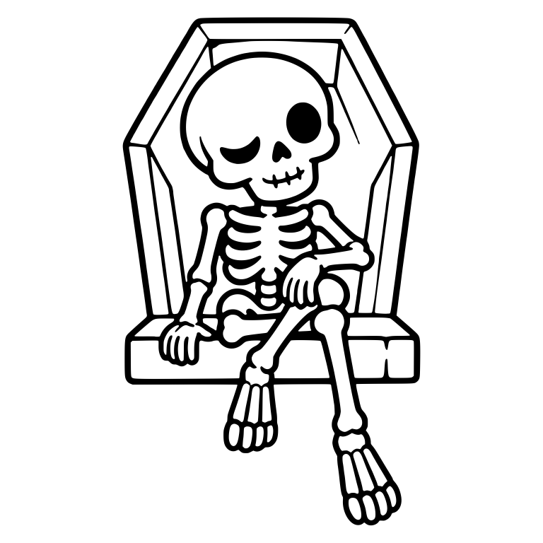 Winking Skeleton Lounging in Front of a Coffin — free skeleton SVG cut file
