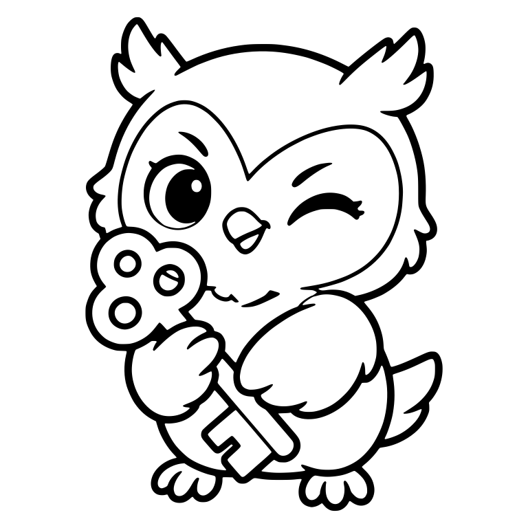 Winking Owl Chick Hugging a Key — free animal SVG cut file