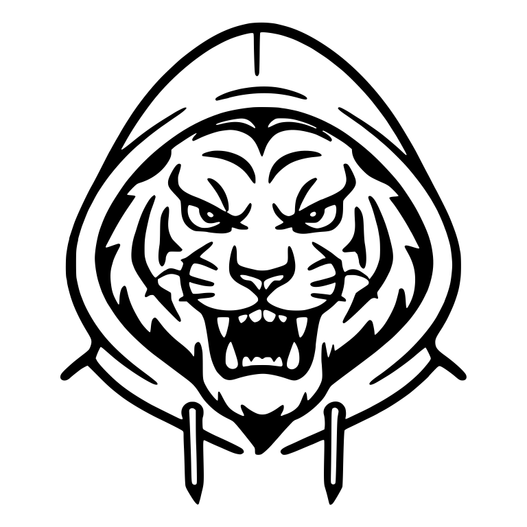 Front-Facing Fanged Tiger In A Symmetrical Pointed Hood — free animal SVG cut file