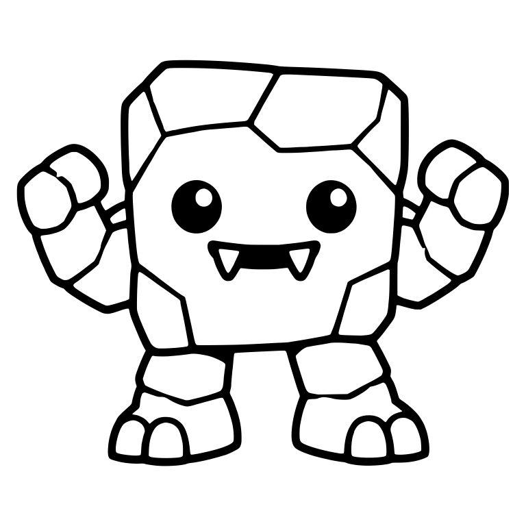 Square Rock Golem with Fanged Smile and Raised Fists — free fantasy-creature SVG cut file