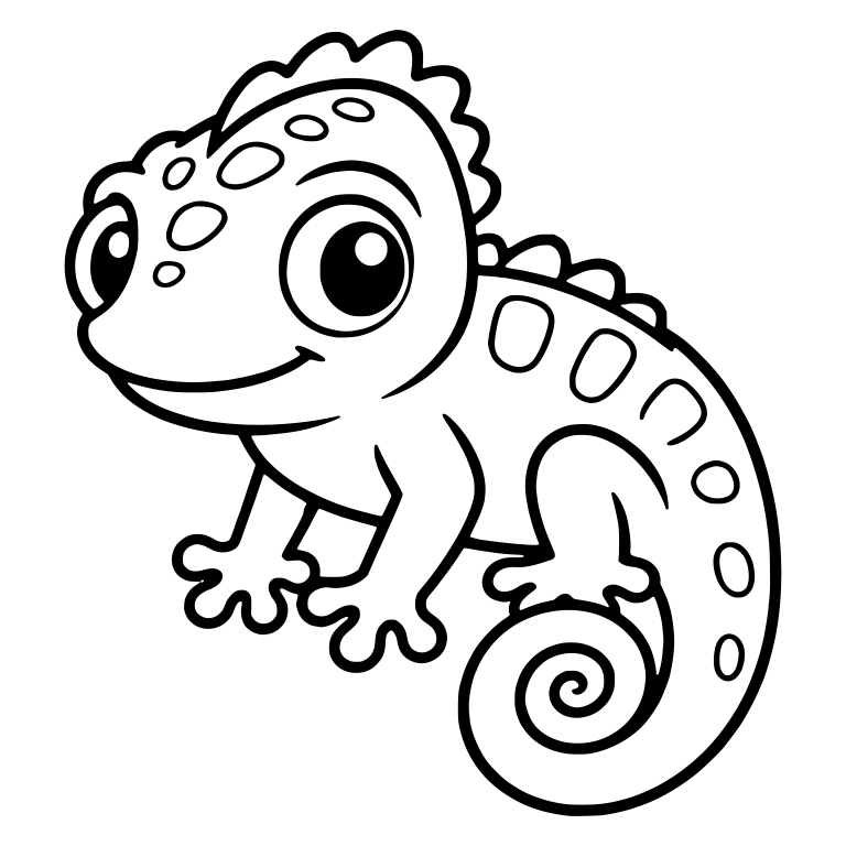 Smiling Chameleon With Head Crest And Spiral Tail — free animal SVG cut file