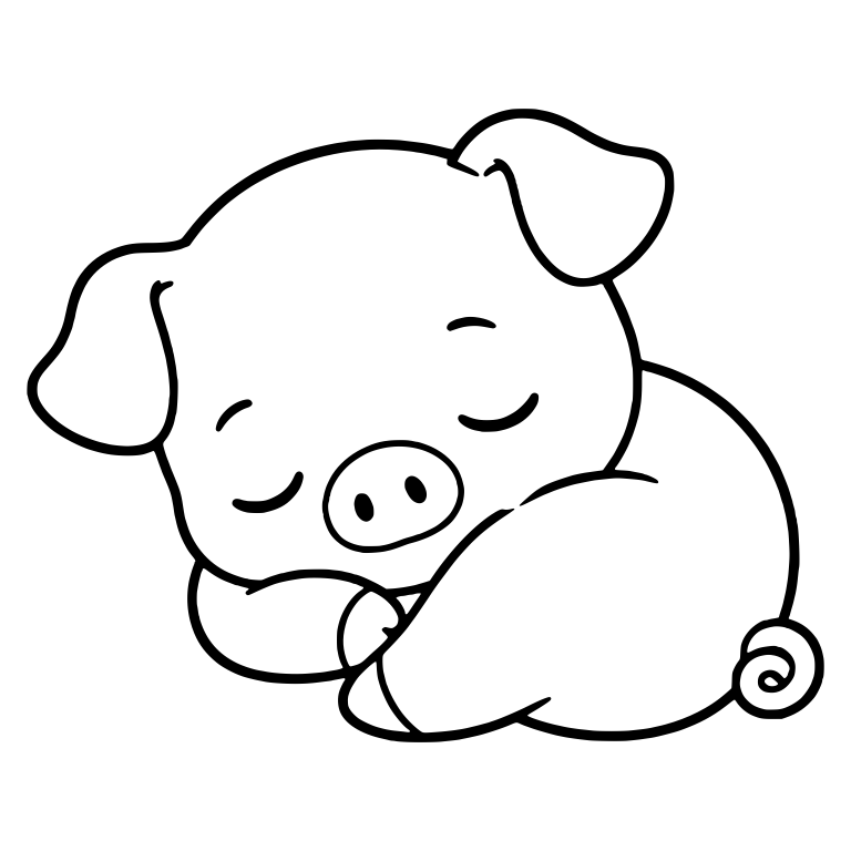 Sleeping Piglet Curled Up With Curly Tail (Pigs 2) — free animal SVG cut file