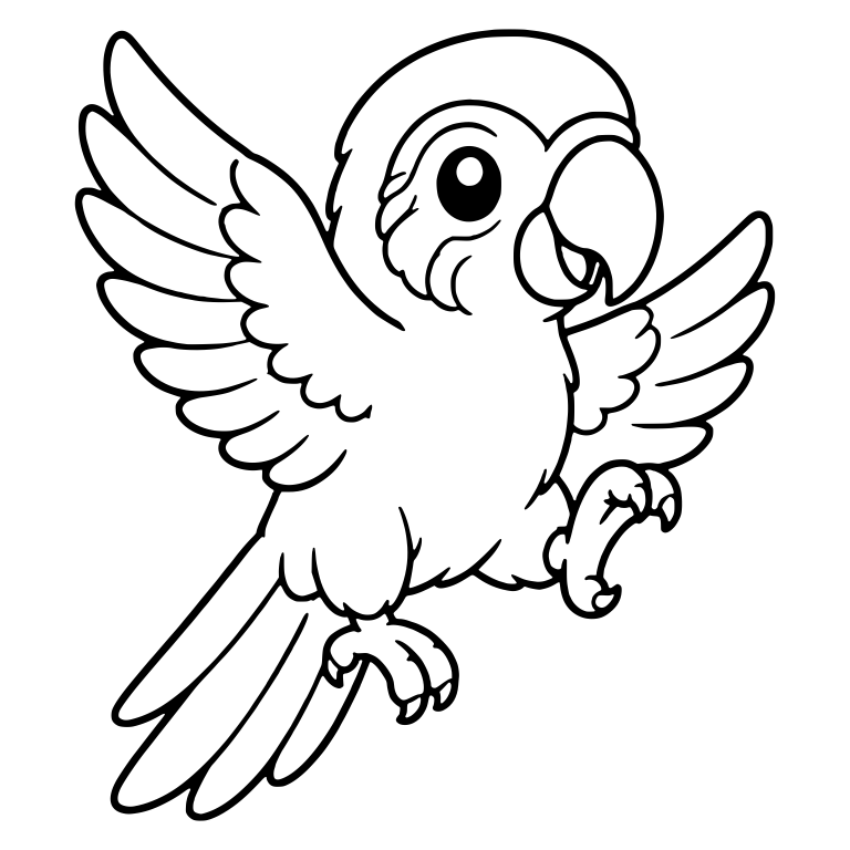 Happy Flying Macaw with Raised Wings and One Foot Lifted — free animal SVG cut file