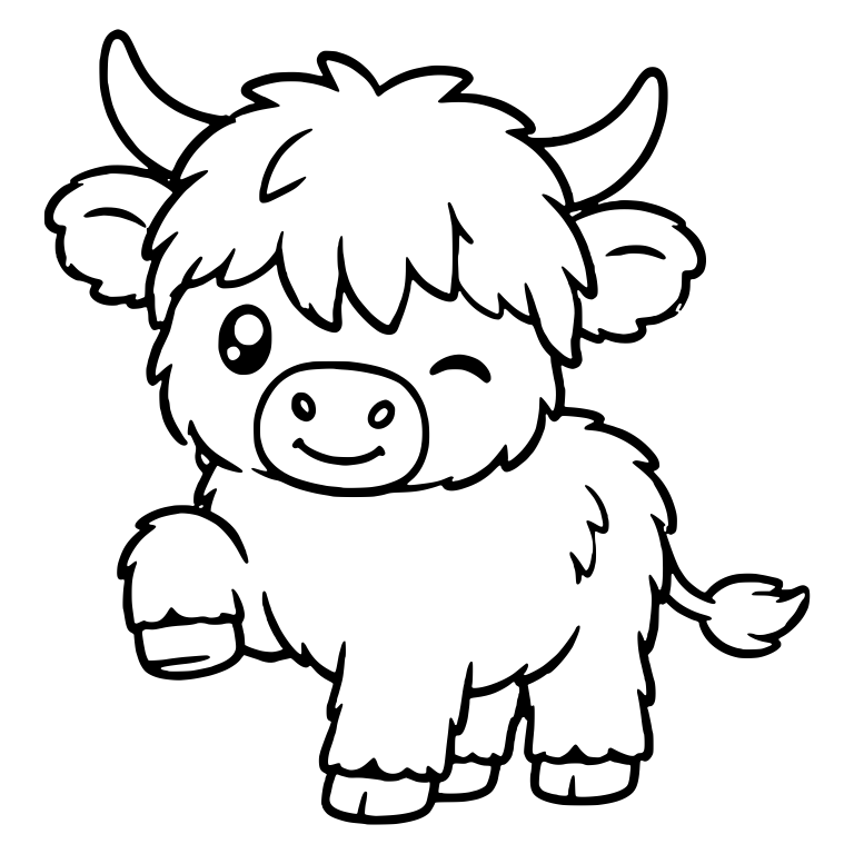 Winking Highland Calf Waving One Paw — free animal SVG cut file