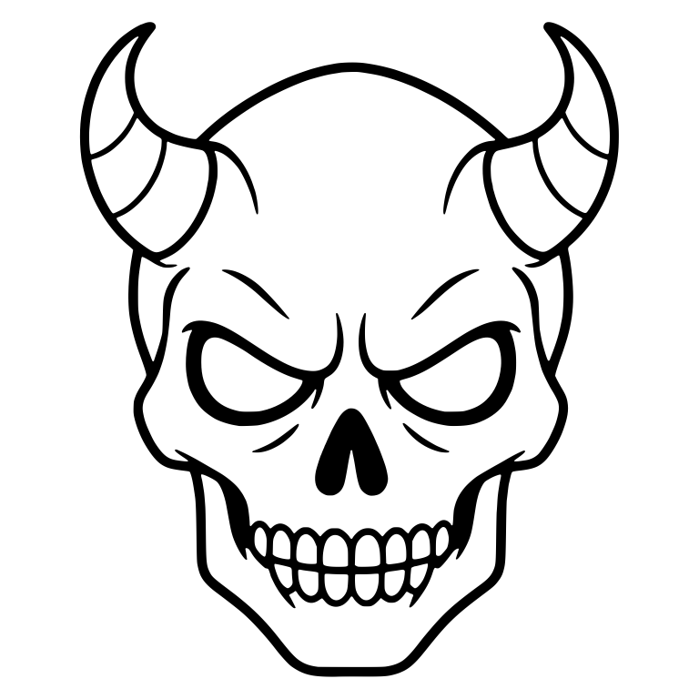 Horned Demon Skull With Ridged Horns and Angry Eyes — free skeleton SVG cut file