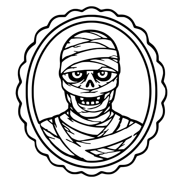 Skull-Faced Mummy Portrait In Scalloped Oval Frame — free fantasy-creature SVG cut file