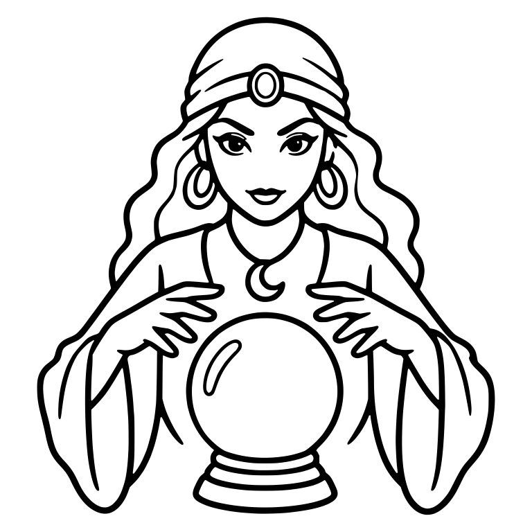 Fortune Teller With Crystal Ball and Moon Necklace — free characters SVG cut file