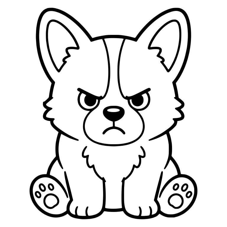 Grumpy Corgi Puppy Sitting With Paw Pads Showing — free animal SVG cut file