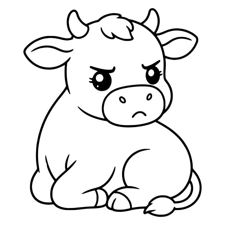 Grumpy Cow Sitting Turned with Long Eyelashes — free animal SVG cut file