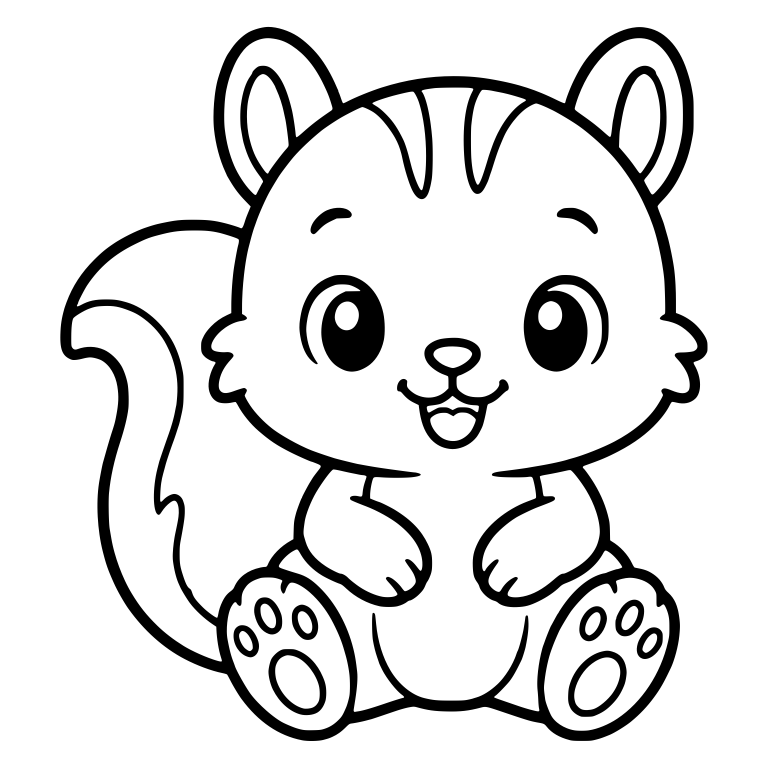 Sitting Kawaii Squirrel With Paw Pads and Striped Head — free animal SVG cut file