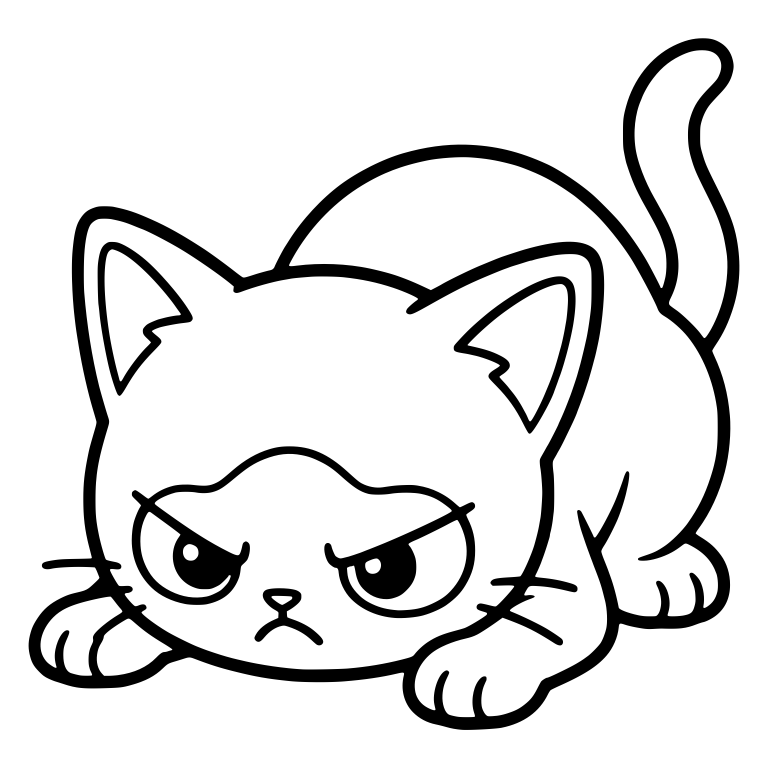 Scowling Kitten Crouching Low Ready to Pounce — free animal SVG cut file