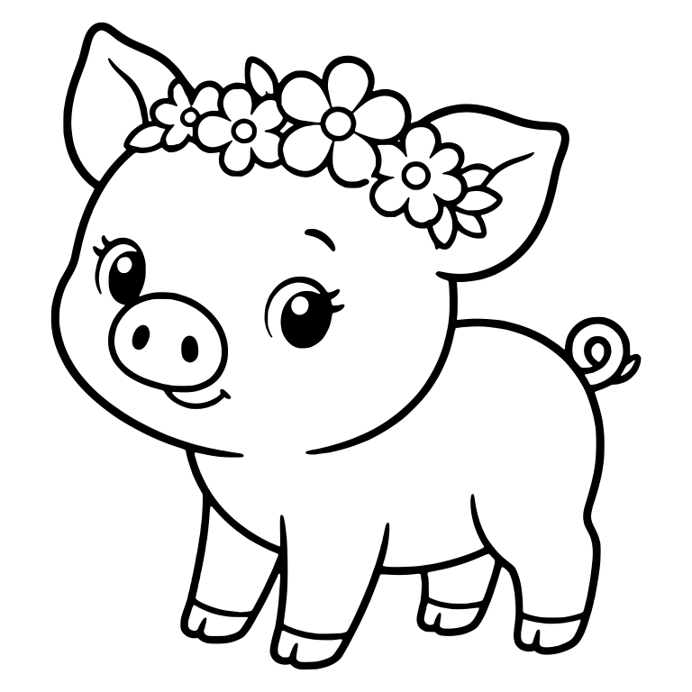 Flower Crown Piglet Standing With Curly Tail — free animal SVG cut file