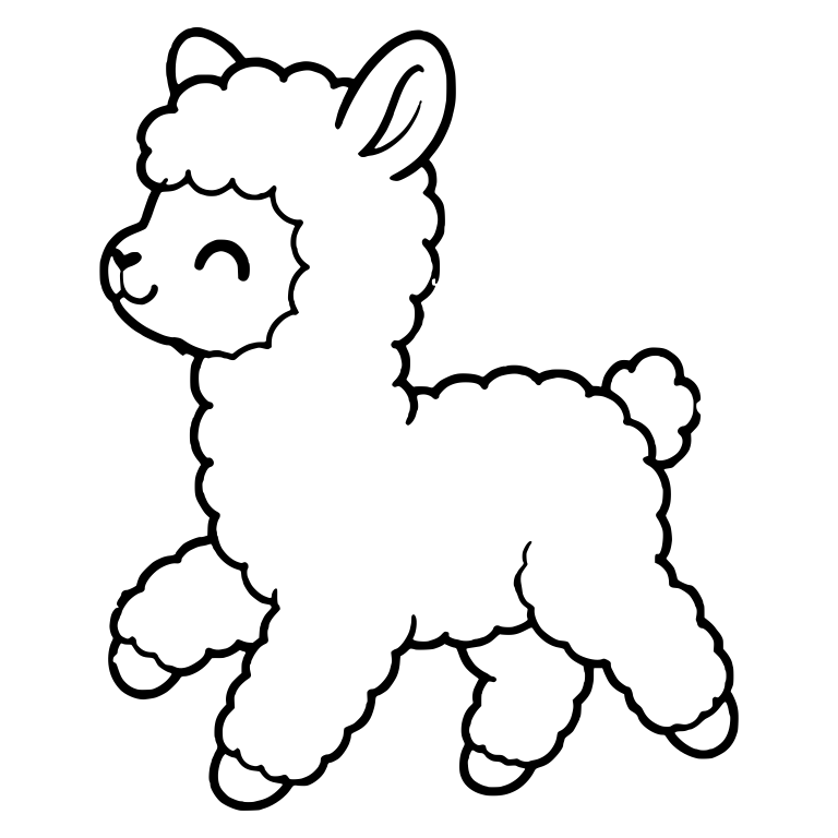 Prancing Alpaca Cria with Closed Happy Eye and Pom Tail — free animal SVG cut file