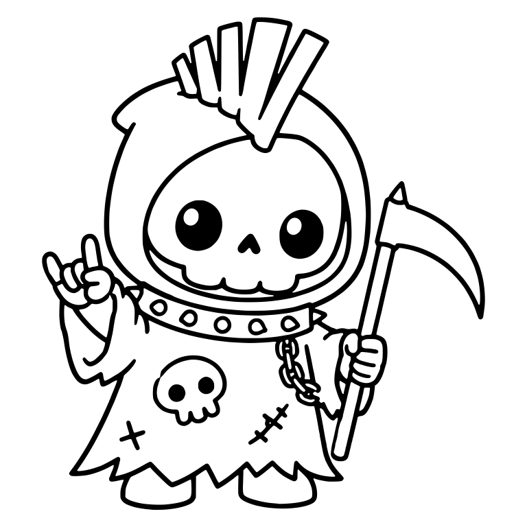 Punk Kawaii Grim Reaper With Mohawk and Rock-On Hand — free characters SVG cut file