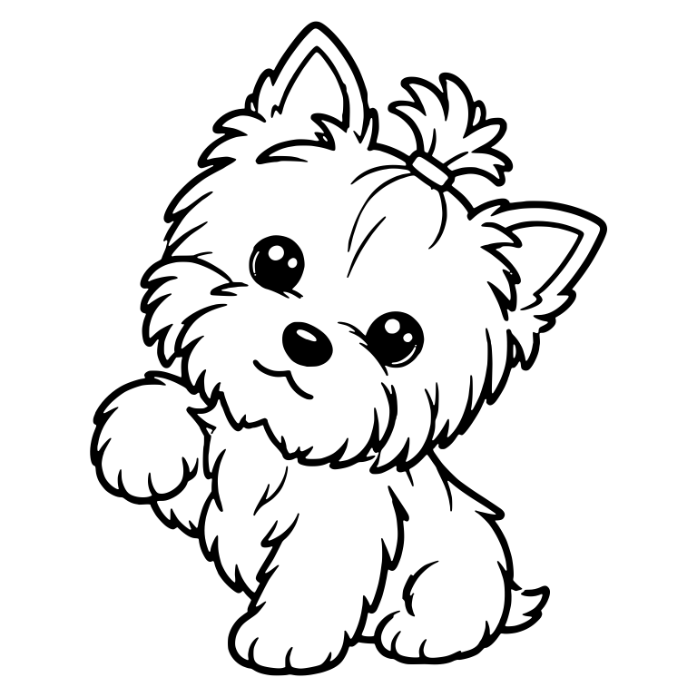 Yorkie Puppy Waving One Paw With Topknot — free animal SVG cut file