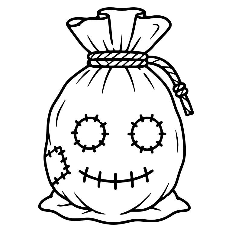 Tied Burlap Sack With Stitched Smiling Face — free objects SVG cut file