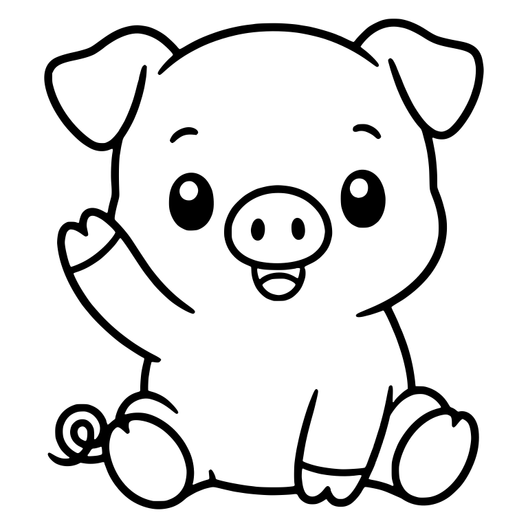 Sitting Piglet Waving Hello with Raised Paw — free animal SVG cut file