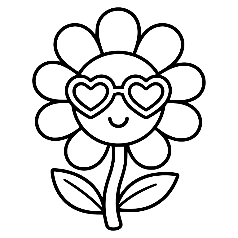Daisy With Heart Sunglasses And Leaves — free floral SVG cut file