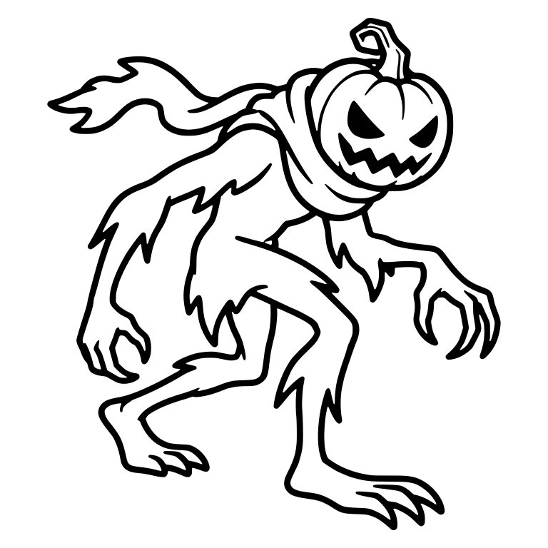 Hunched Pumpkin-Head With Flowing Scarf Mid-Stride — free fantasy-creature SVG cut file
