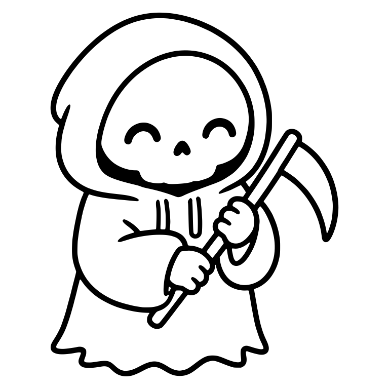 Kawaii Grim Reaper In Hoodie Holding Scythe Eyes Closed — free characters SVG cut file