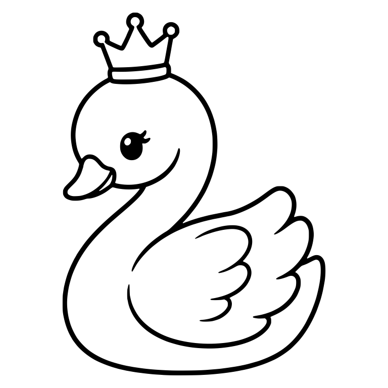 Swan With Small Crown, Lashed Eye and Layered Wing — free animal SVG cut file