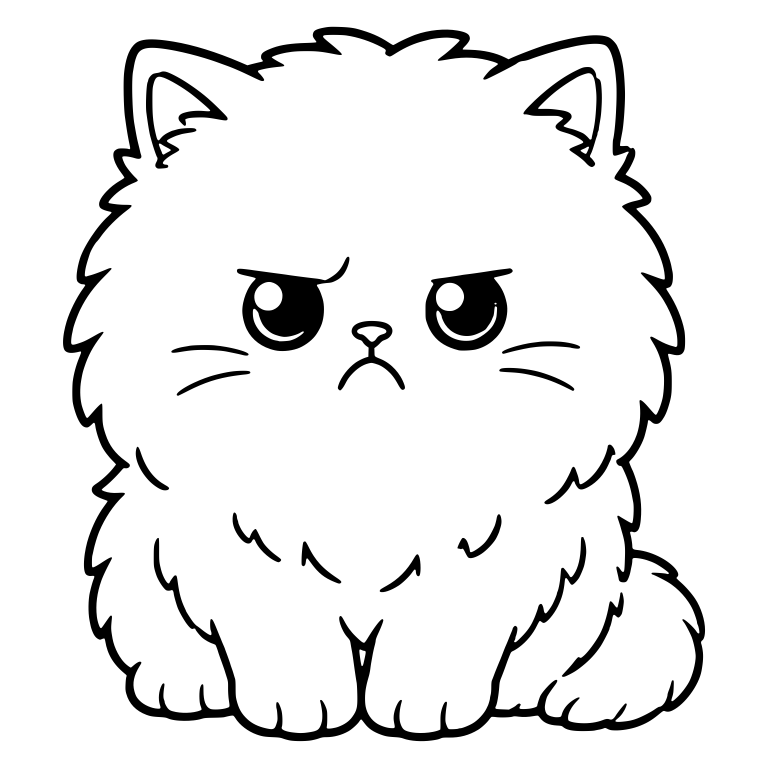 Angry Fluffy Persian Kitten Sitting Front View — free animal SVG cut file