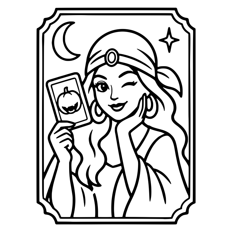 Winking Fortune Teller Holding Pumpkin Tarot Card — free characters SVG cut file
