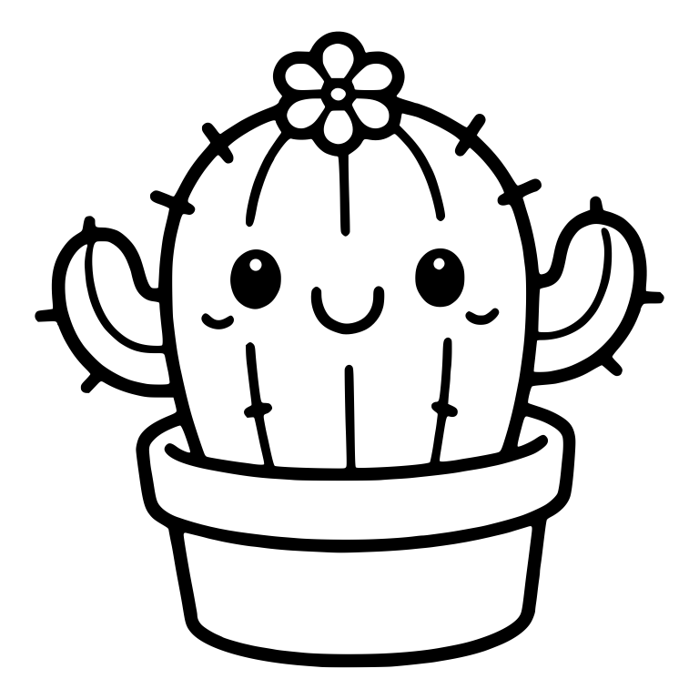 Smiling Kawaii Cactus in a Pot with a Flower — free floral SVG cut file