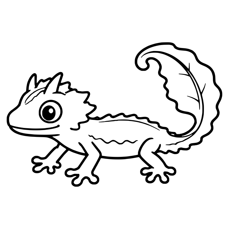 Walking Horned Gecko With Large Curled Leaf Tail — free animal SVG cut file