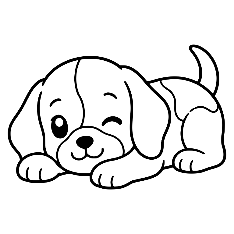 Lying Winking Beagle Puppy With Spotted Back And Tail Up — free animal SVG cut file
