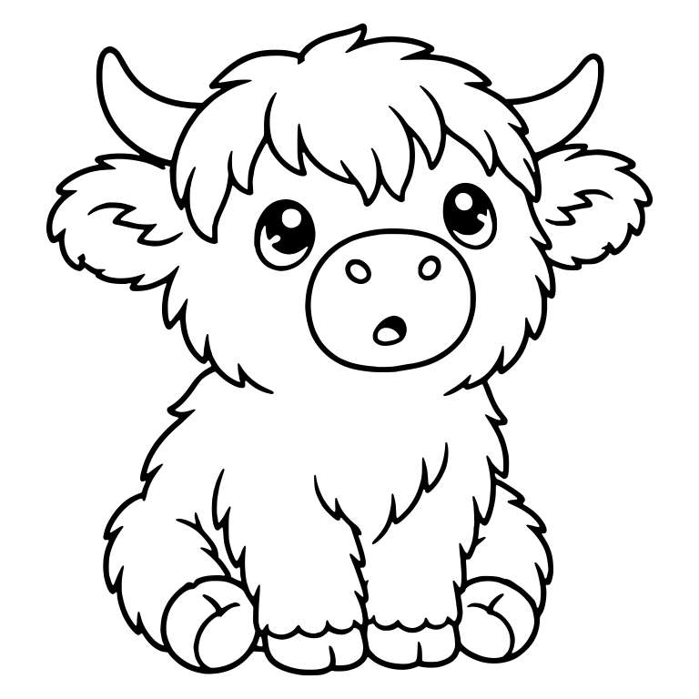 Wide-Eyed Highland Calf Sitting and Looking Up — free animal SVG cut file