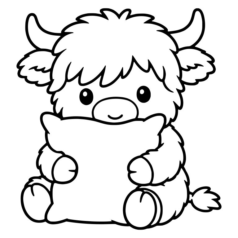 Sitting Highland Cow Hugging Pillow, Tail Showing — free animal SVG cut file