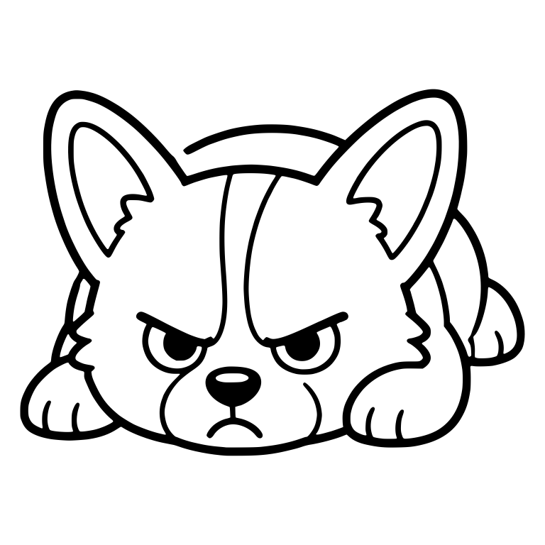 Grumpy Corgi Puppy Lying Flat Glaring Forward — free animal SVG cut file