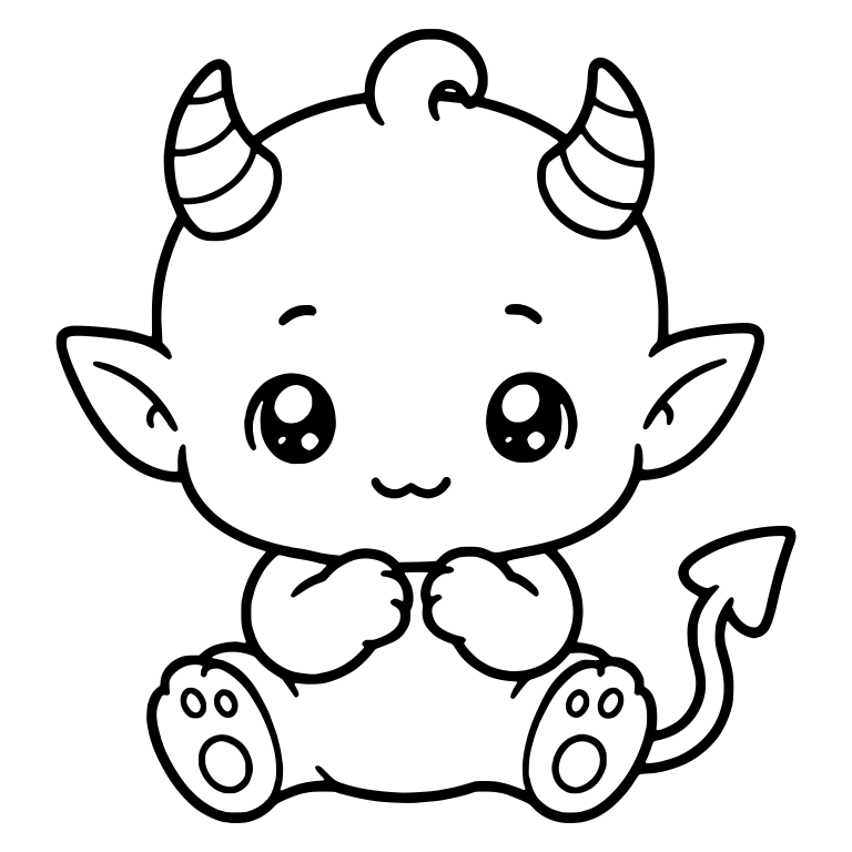 Sitting Baby Devil With Paw Pad Feet and Hair Curl — free fantasy-creature SVG cut file