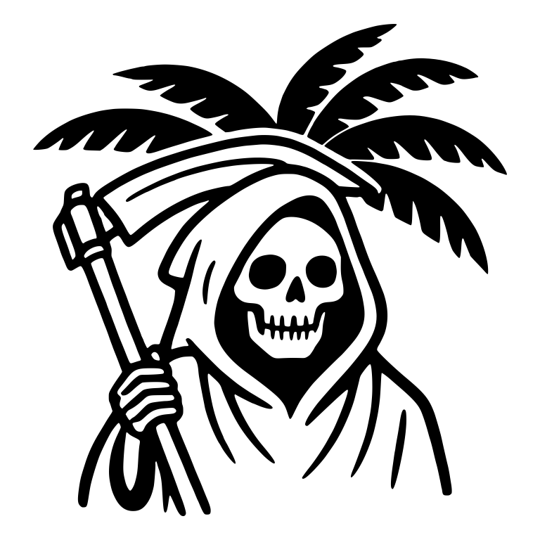 Reaper Holding Scythe Under Palm Fronds — free characters SVG cut file