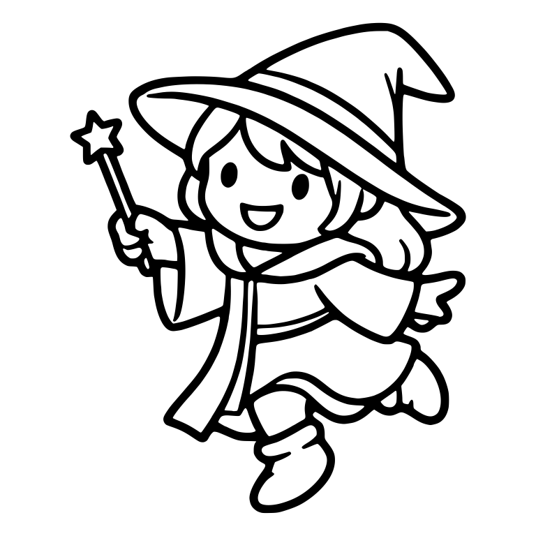 Girl Wizard Running With Star Wand and Long Hair — free characters SVG cut file