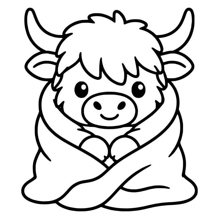 Highland Cow in Crossed Blanket With Hooves Clasped — free animal SVG cut file