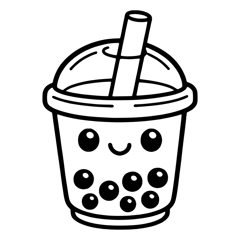 Kawaii Boba Tea with Swirl Lid Lines and Tilted Straw — free food SVG cut file