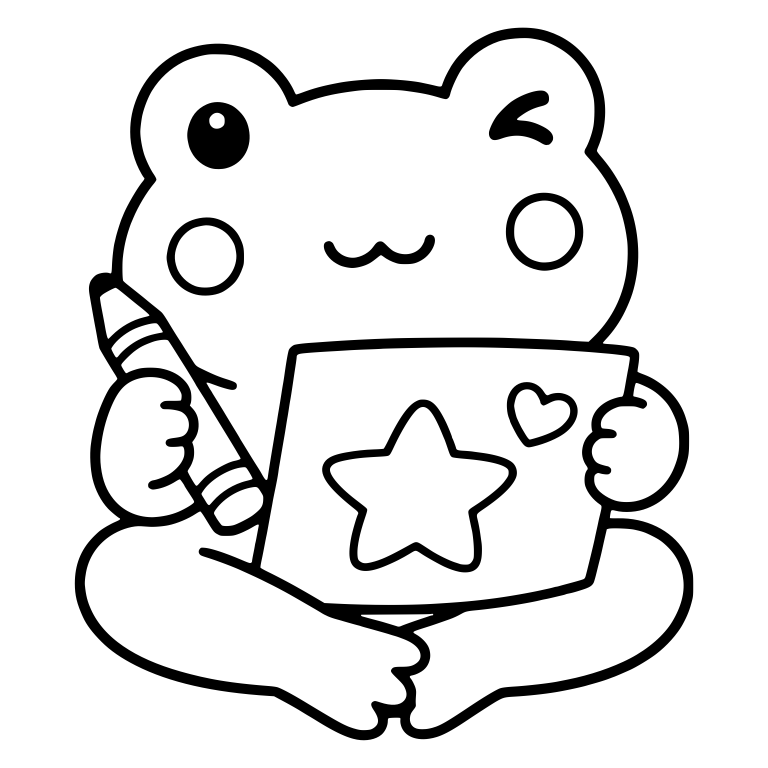 Winking Frog Holding a Crayon and a Star Drawing — free animal SVG cut file