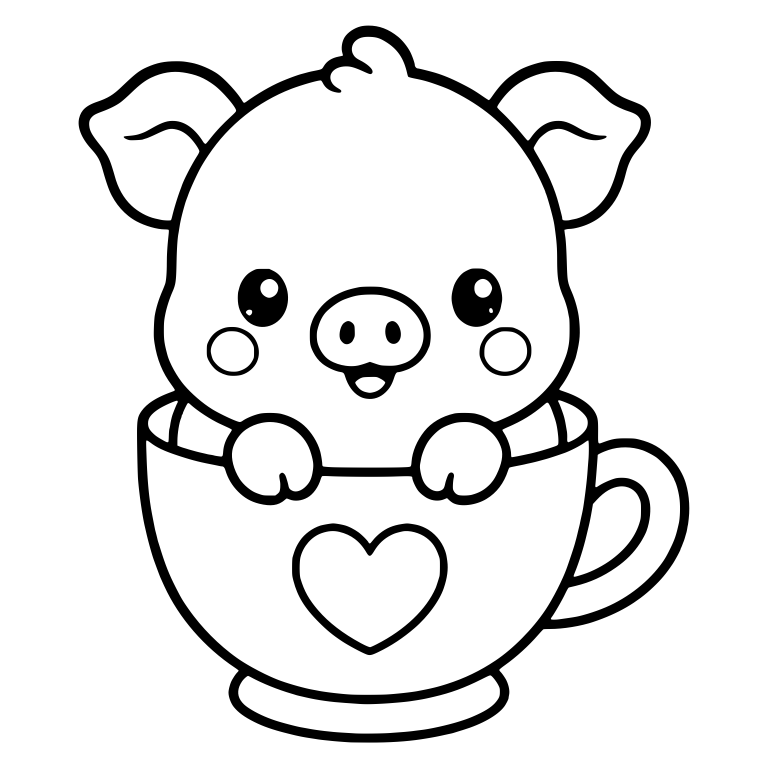 Piglet in Heart Teacup with Rosy Cheeks — free animal SVG cut file