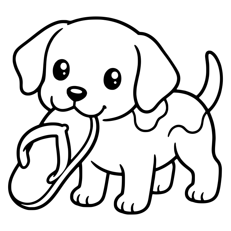 Spotted Puppy Carrying Flip Flop in Mouth — free animal SVG cut file