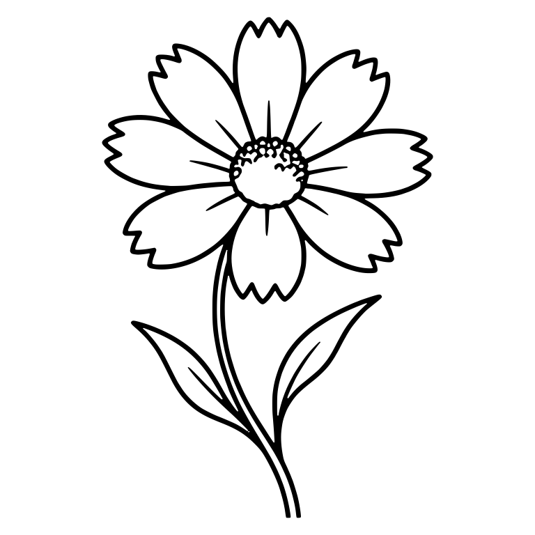 Coreopsis Flower With Notched Petals and Two Leaves — free floral SVG cut file