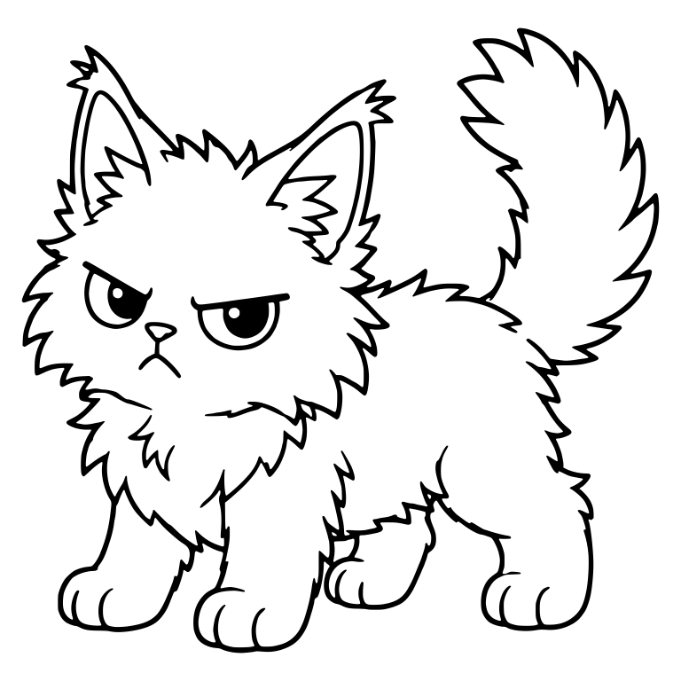 Cranky Shaggy Kitten Standing With Big Plume Tail — free animal SVG cut file