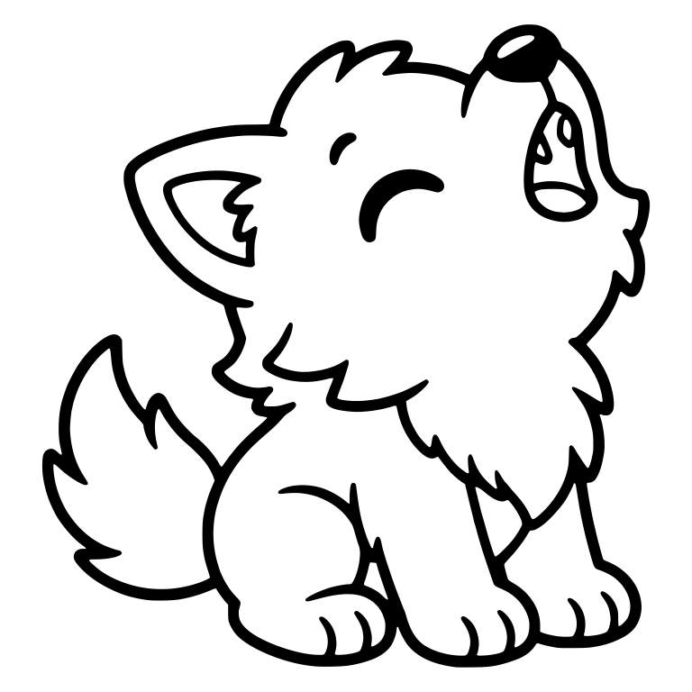 Kawaii Wolf Pup Sitting and Howling With Eyes Closed — free animal SVG cut file