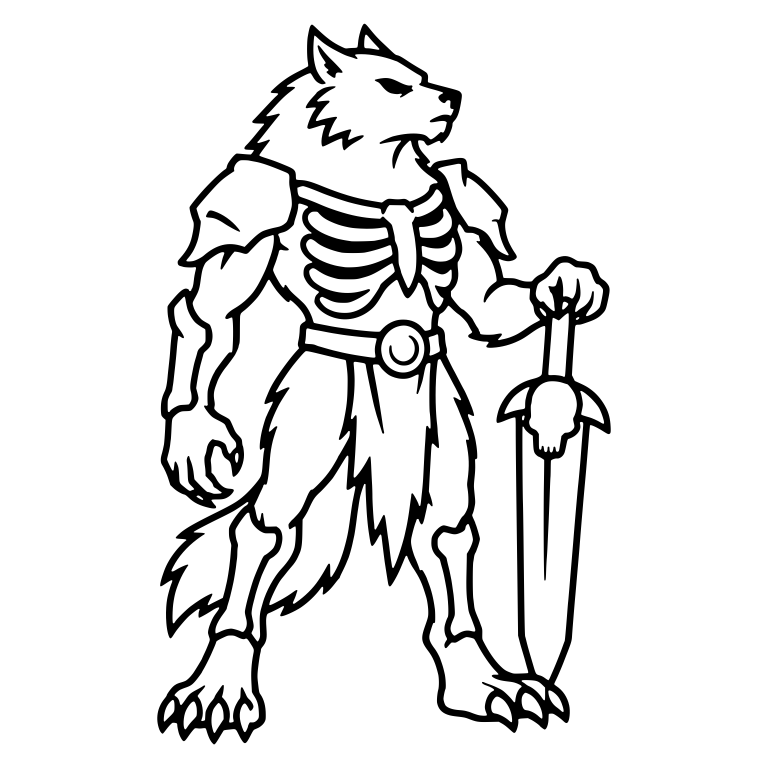 Armored Skeletal Werewolf Resting On Skull Greatsword — free fantasy-creature SVG cut file