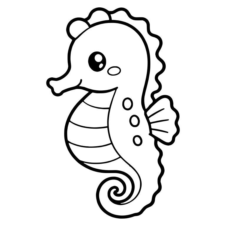 Kawaii Seahorse with Ruffled Back Frill and Belly Stripes — free animal SVG cut file