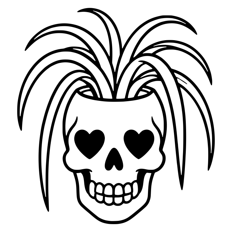 Heart-Eyed Skull Planter With Spider Plant Leaves — free skeleton SVG cut file