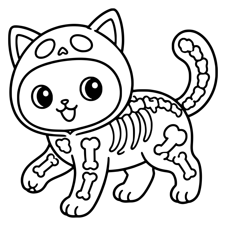 Walking Skeleton Cat With Skull Hood and Bone Tail — free animal SVG cut file